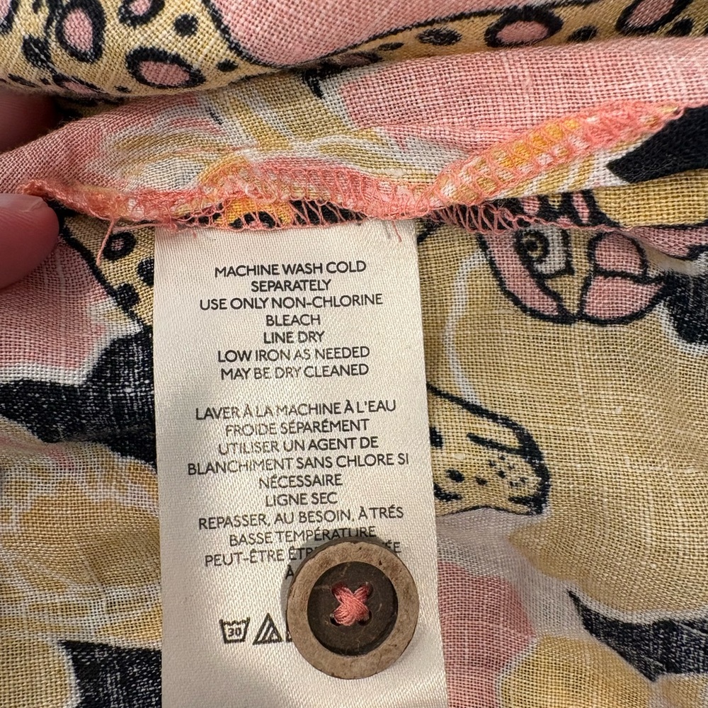 Maeve/Anthro Printed Buttondown Surf Shirt - Linen - Black/Pink/Yellow - Picture 8 of 8